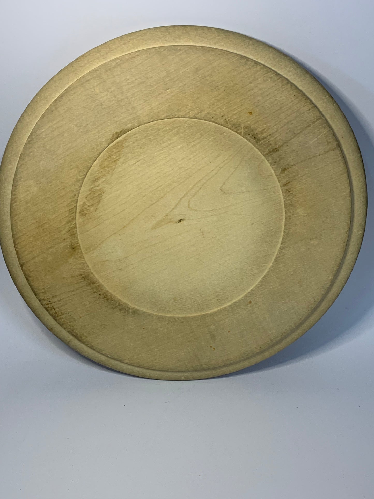 Vintage round wooden Bread Board with matching Bread Knife