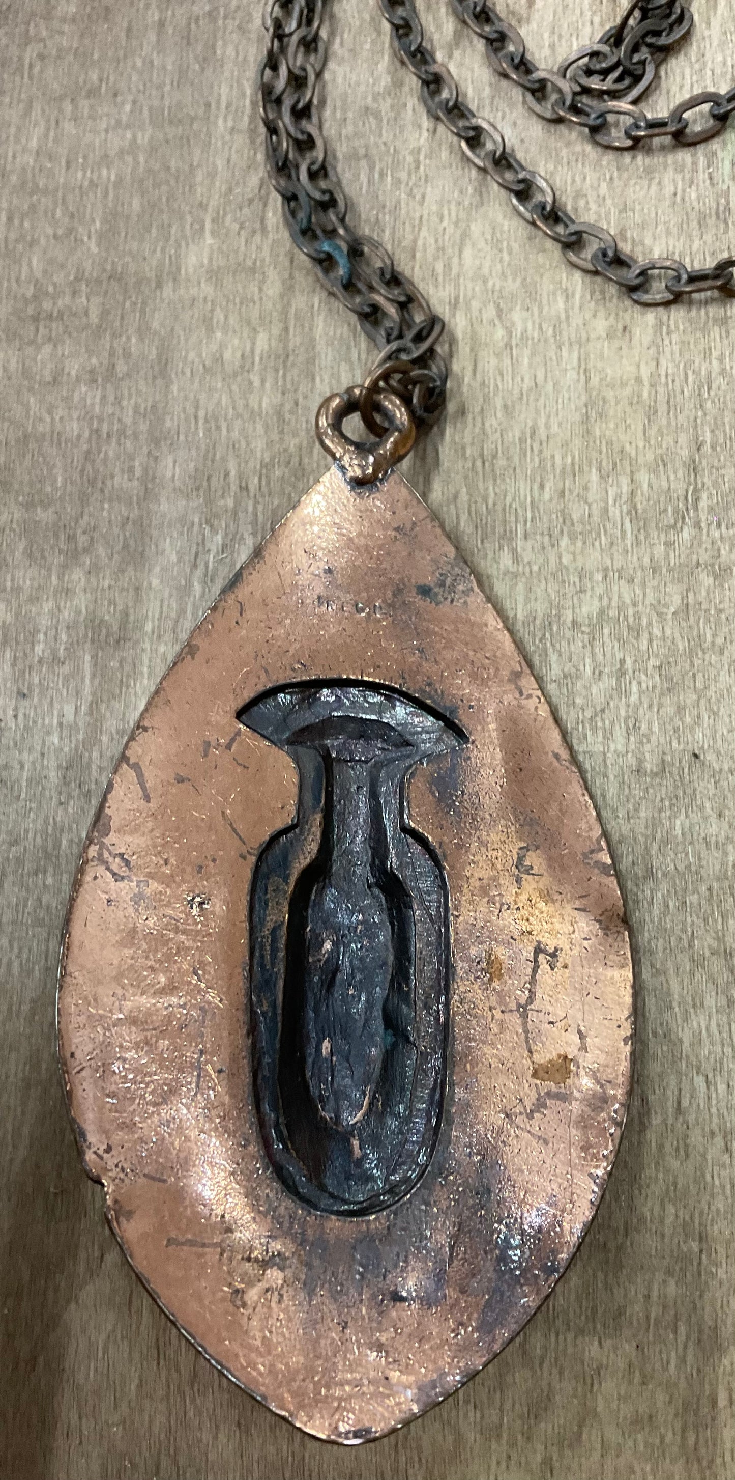 Vintage Copper Tribal Face Pendant Necklace