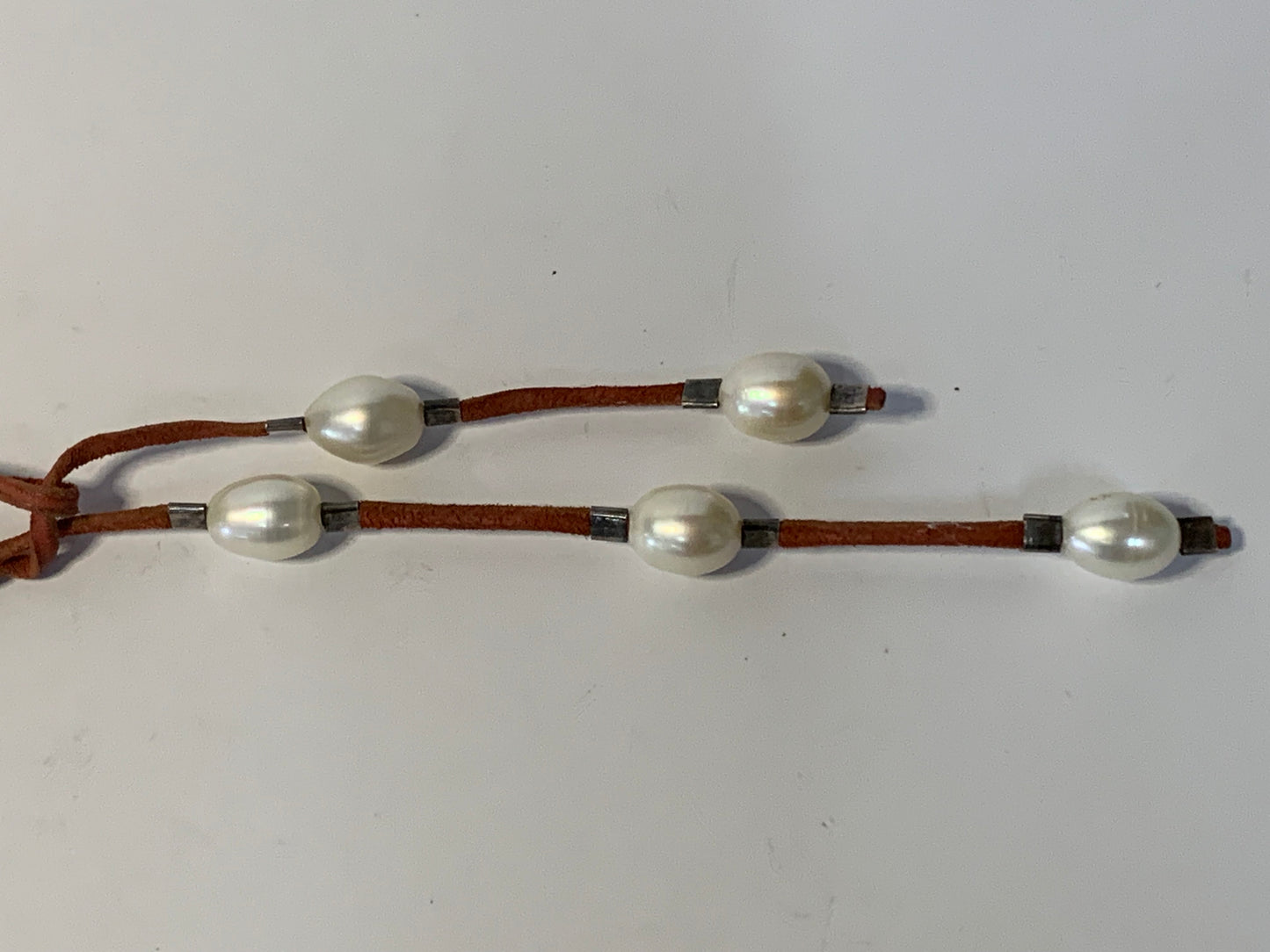 Braided Red Leather and Pearl Station Necklace