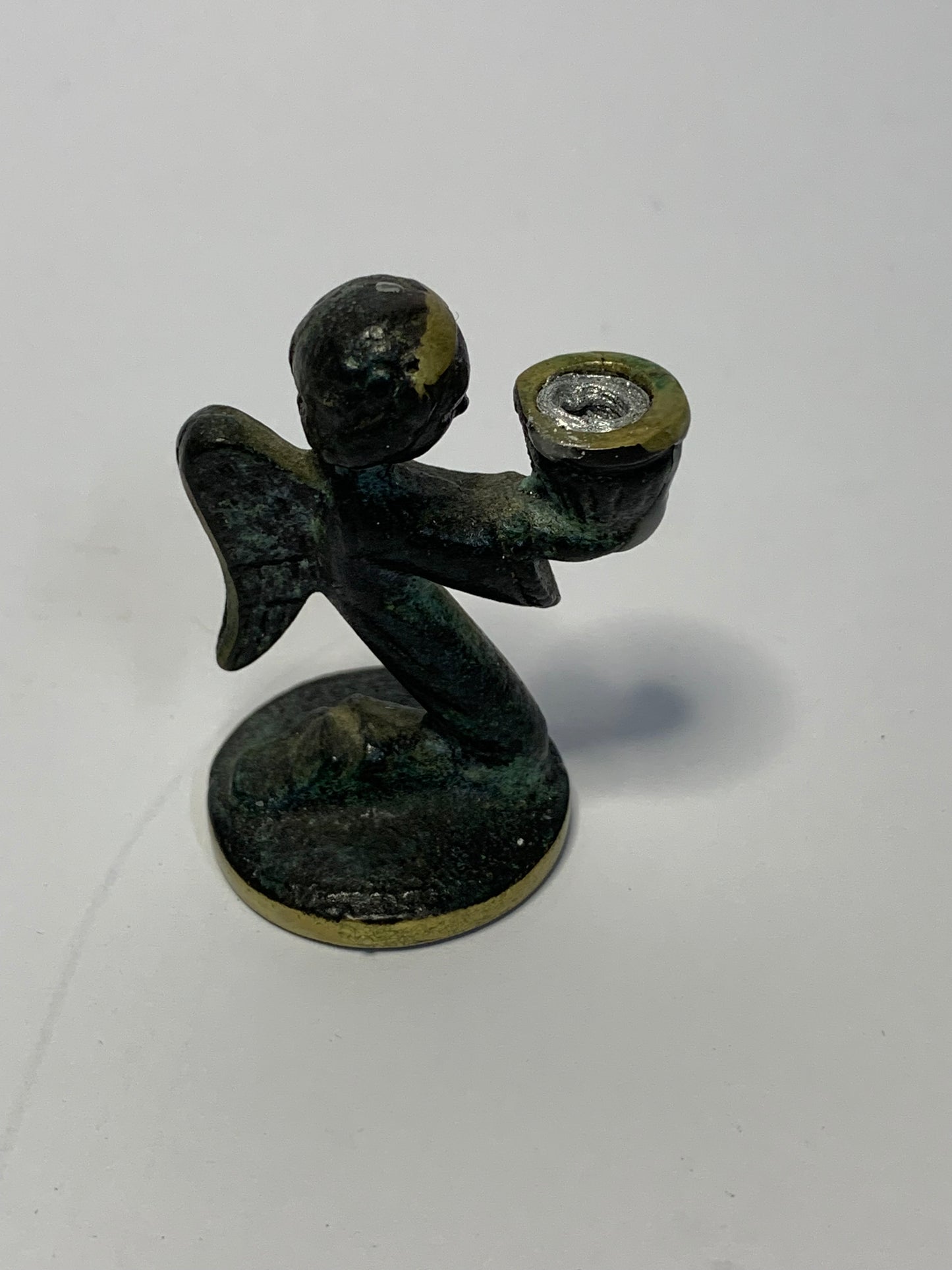 Vintage Walter Bosse blackened brass angel candle holder
