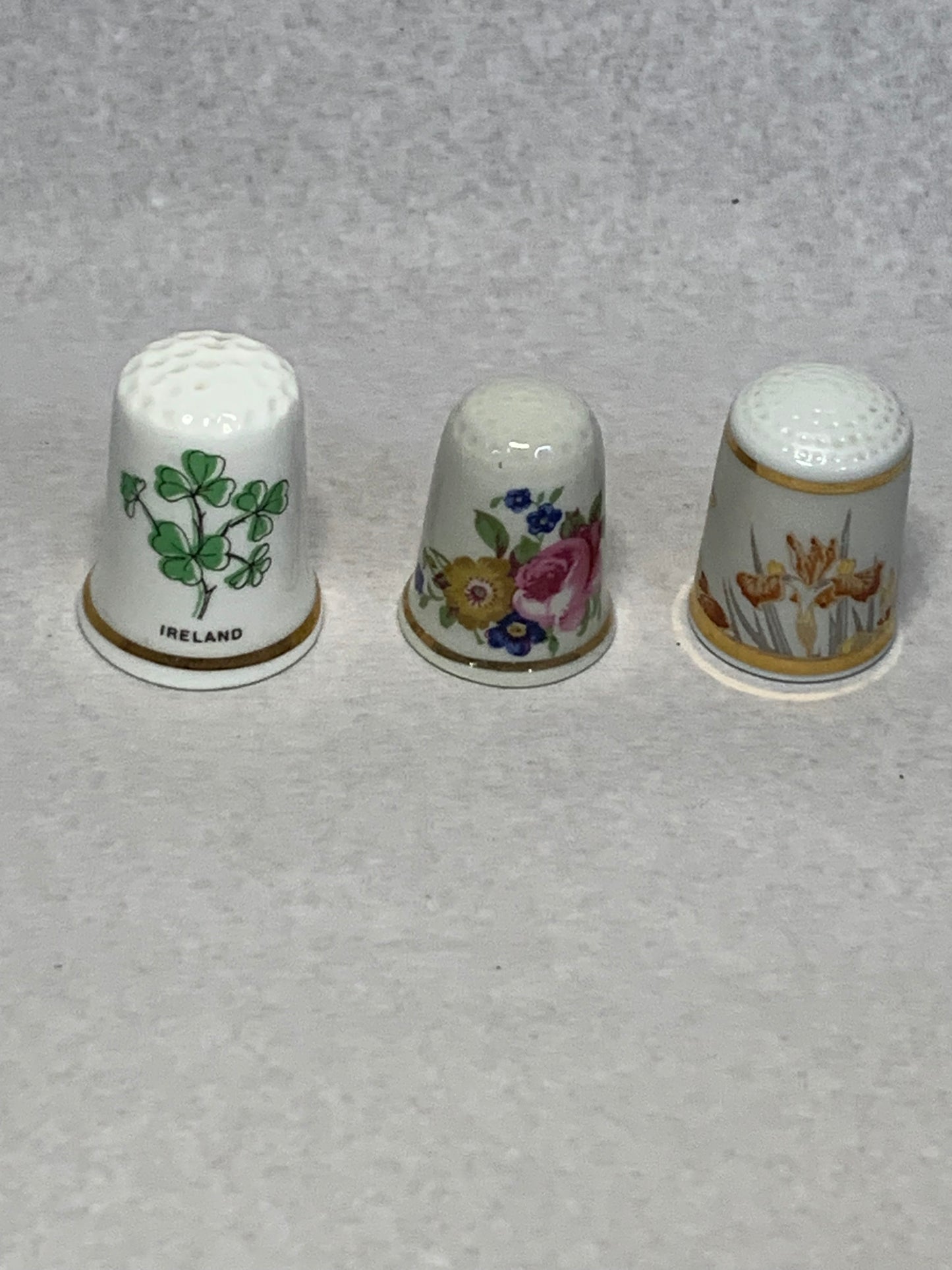 Set of three vintage bone china thimbles