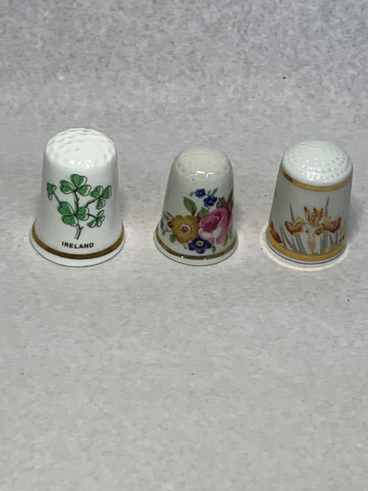Set of three vintage bone china thimbles