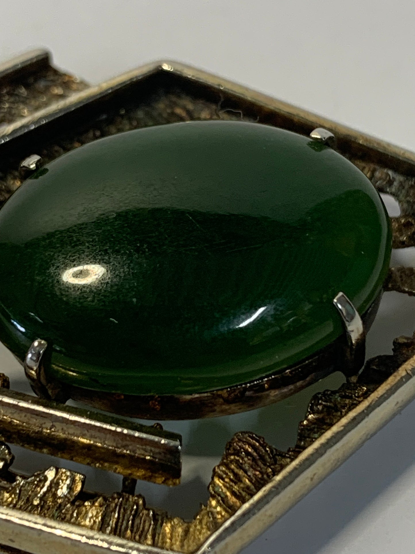 Vintage Stainless Steel Pendant featuring a cabochon Jade stone