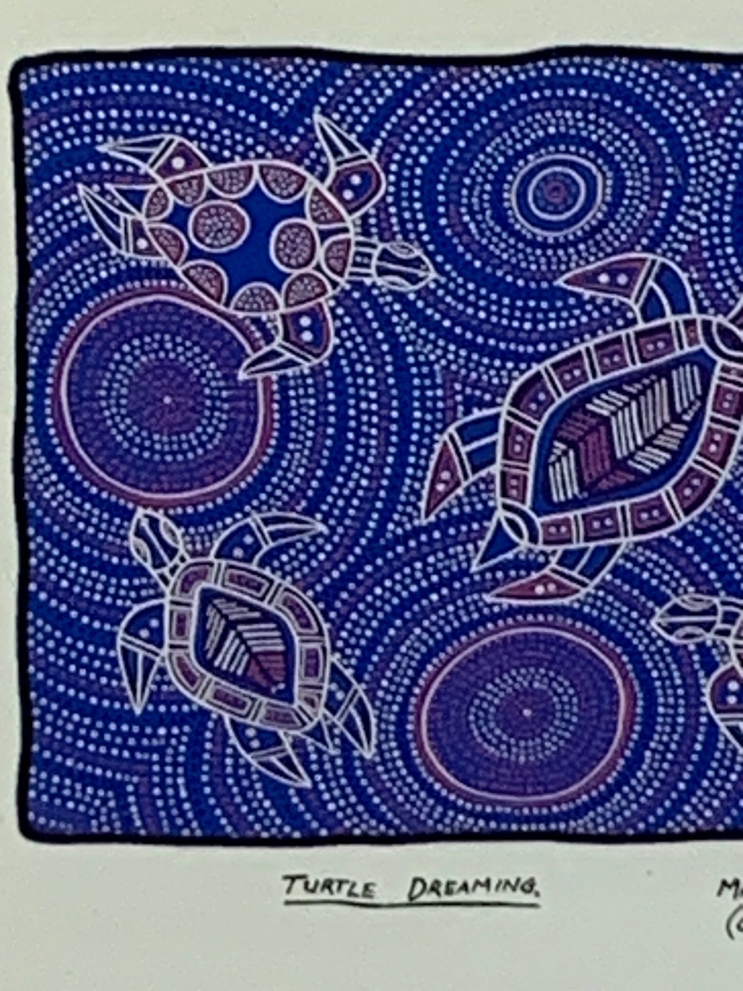 Original Aboriginal dot painting titled “Turtle Dreaming” by Maleena Skeen (Calamia)