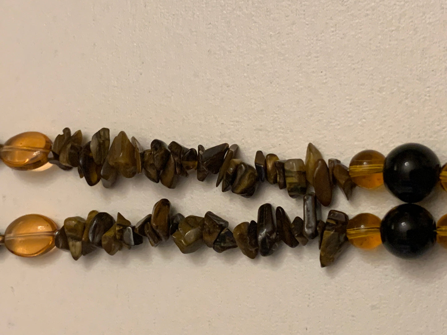Long Tiger’s Eye and Amber Multi Stone Necklace