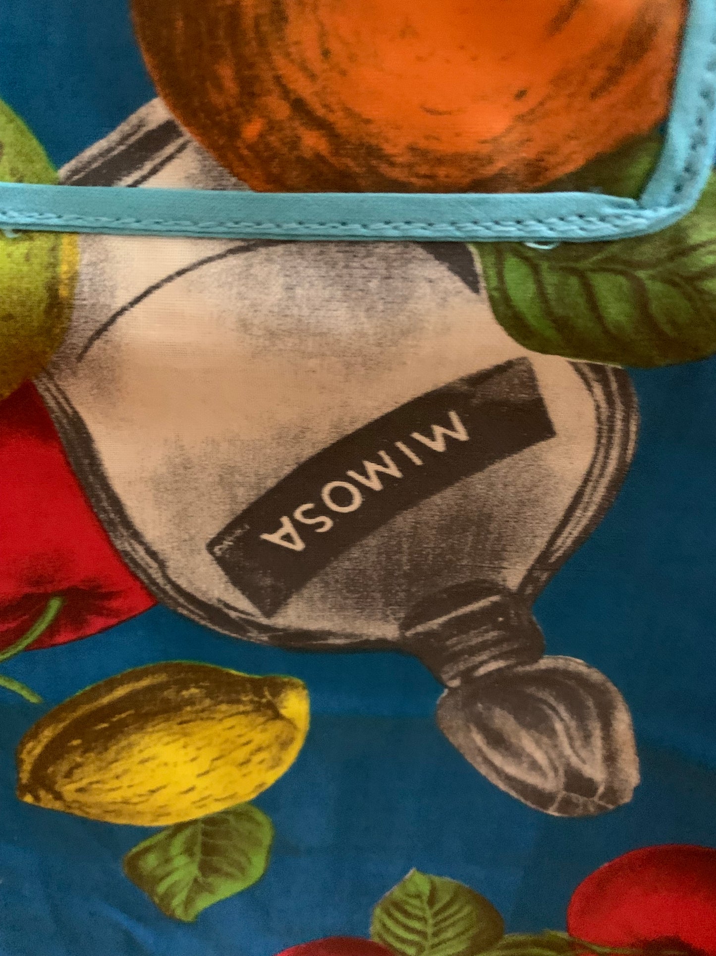 Vintage 1970s Taniwha Half Apron - Tropical Fruit & Perfume Bottle Novelty Print