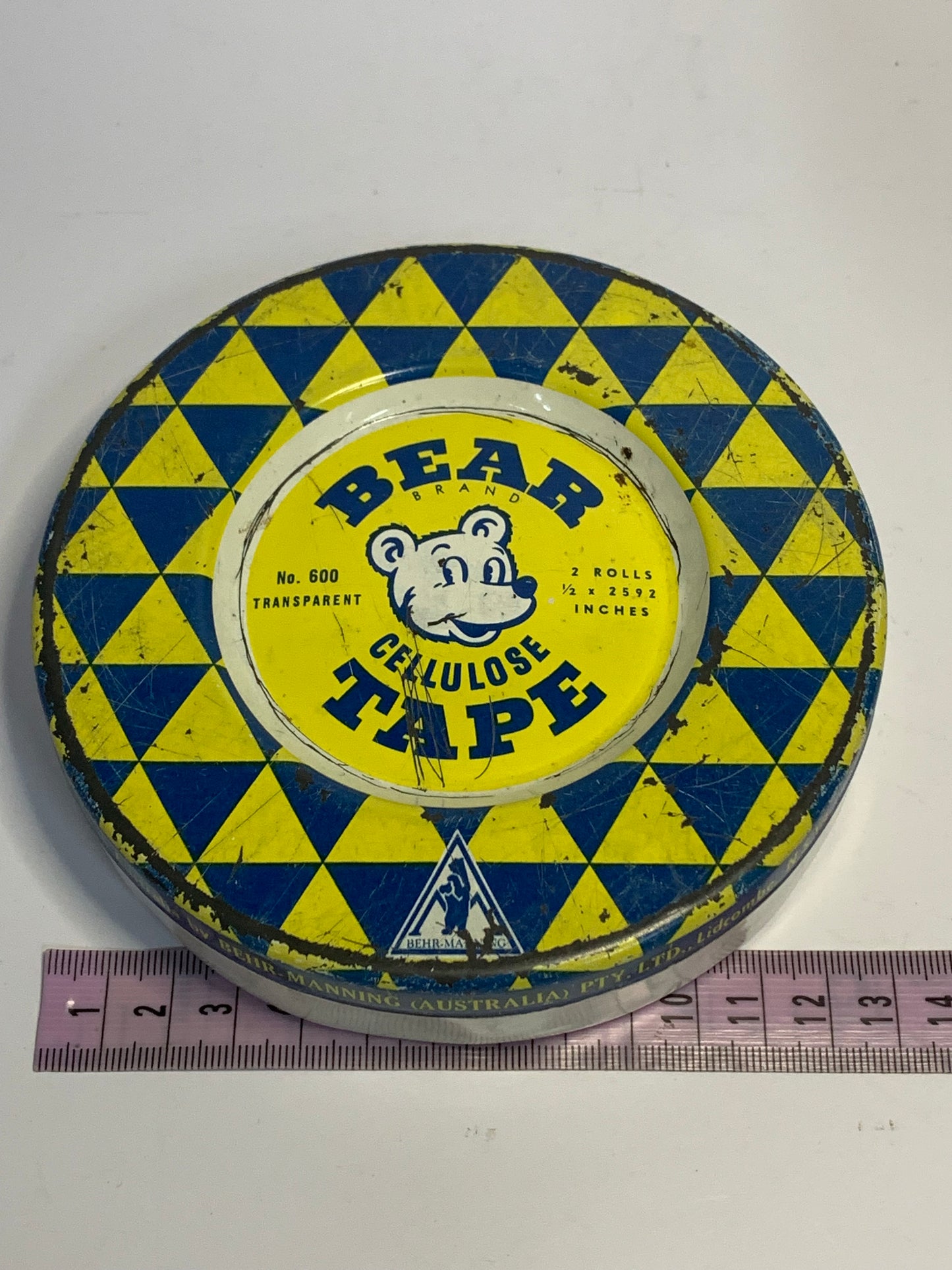 Vintage Bear Brand Cellulose Tape Tin from the mid 20th century