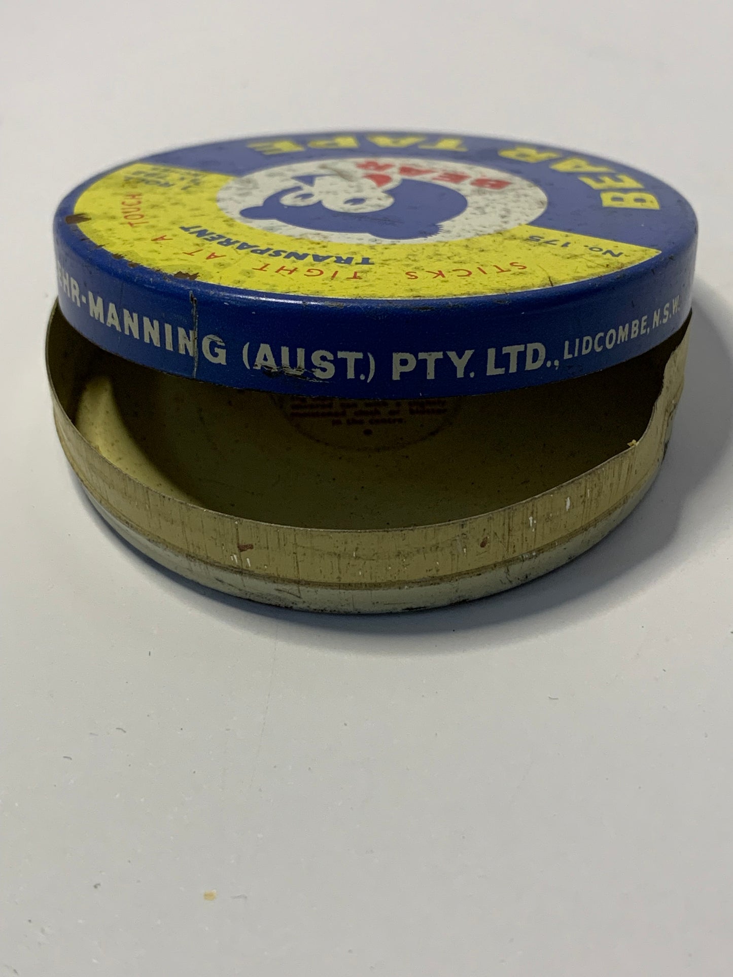 Vintage Australian “Bear Tape” tin by Behr-Manning (Aust.) Pty Ltd., Lidcombe, N.S.W.