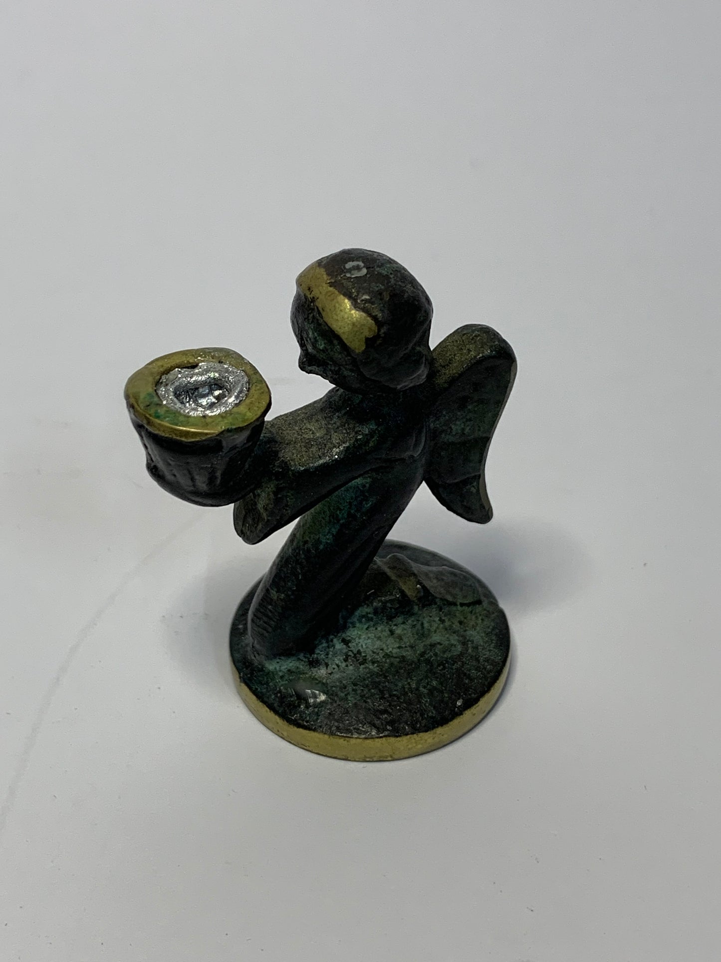 Vintage Walter Bosse blackened brass angel candle holder