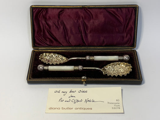 Victorian Silver-Plated Berry Spoons Set in Original Fitted Case