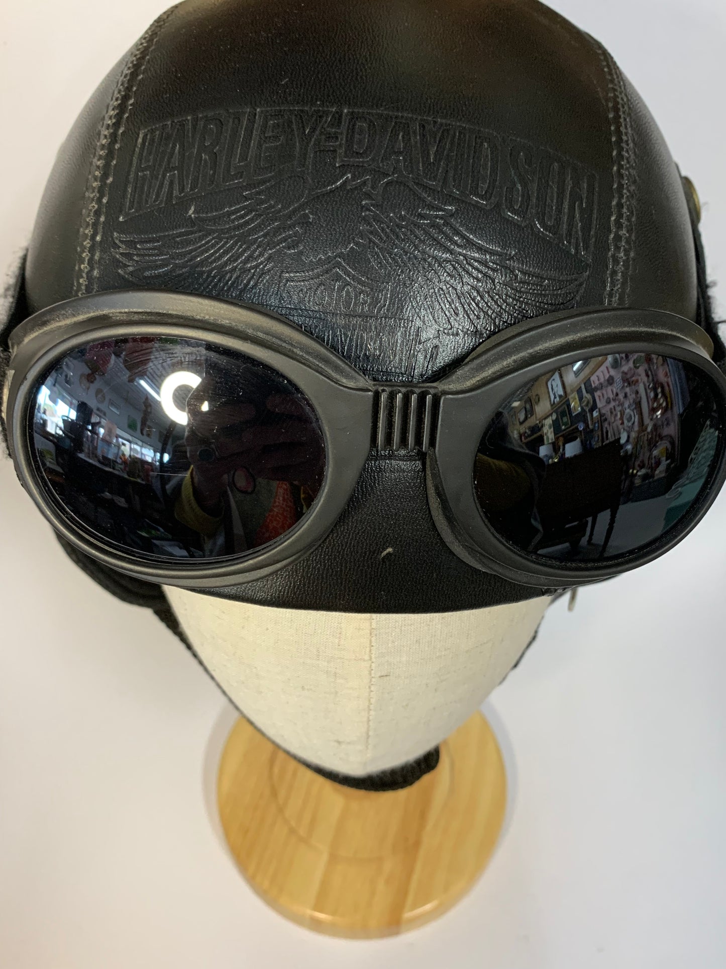 Vintage Costume Harley Davidson Helmet with Aviator Goggles