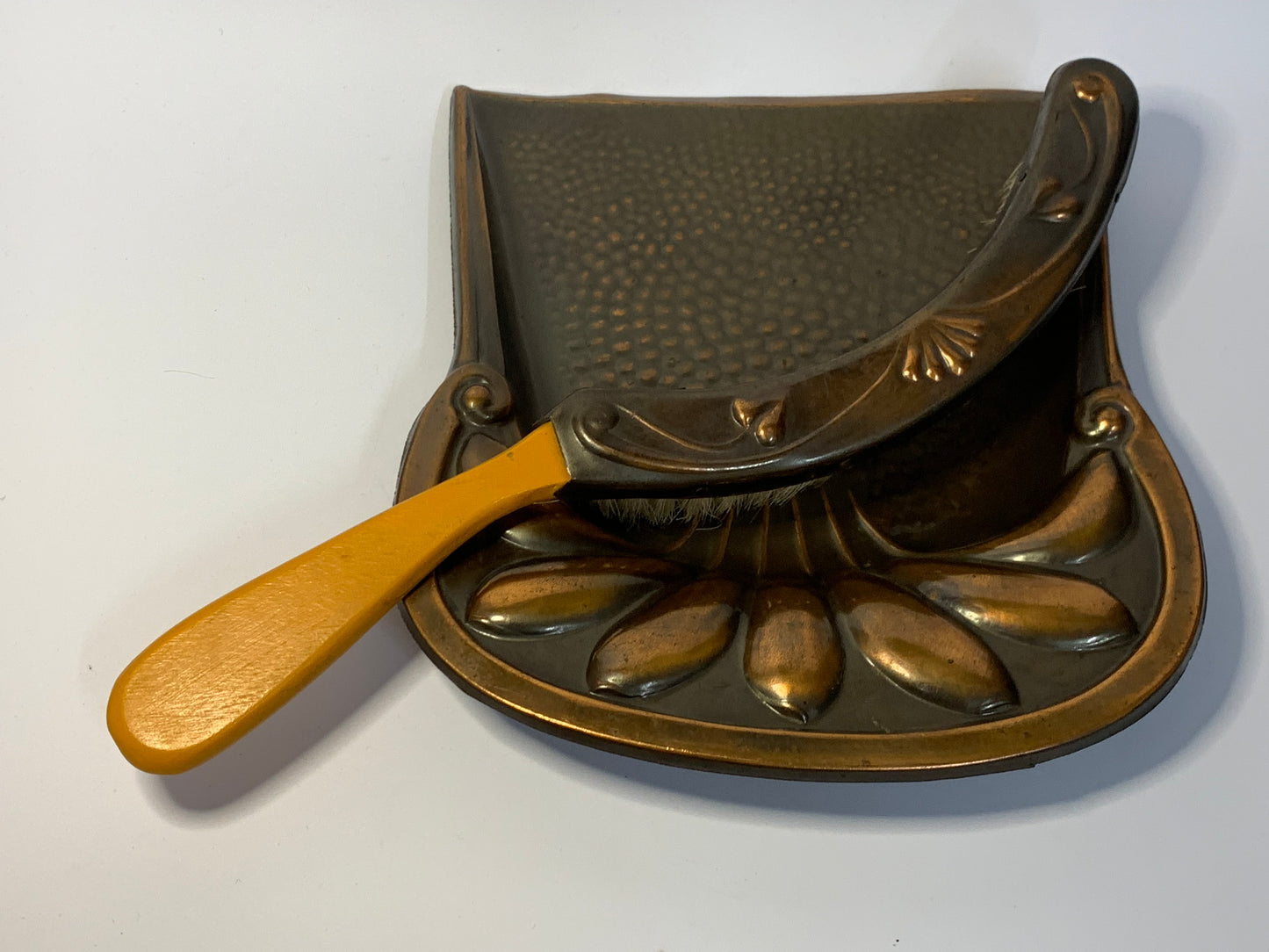 Antique Nestor Copper Crumb Tray and Brush Set, made in England