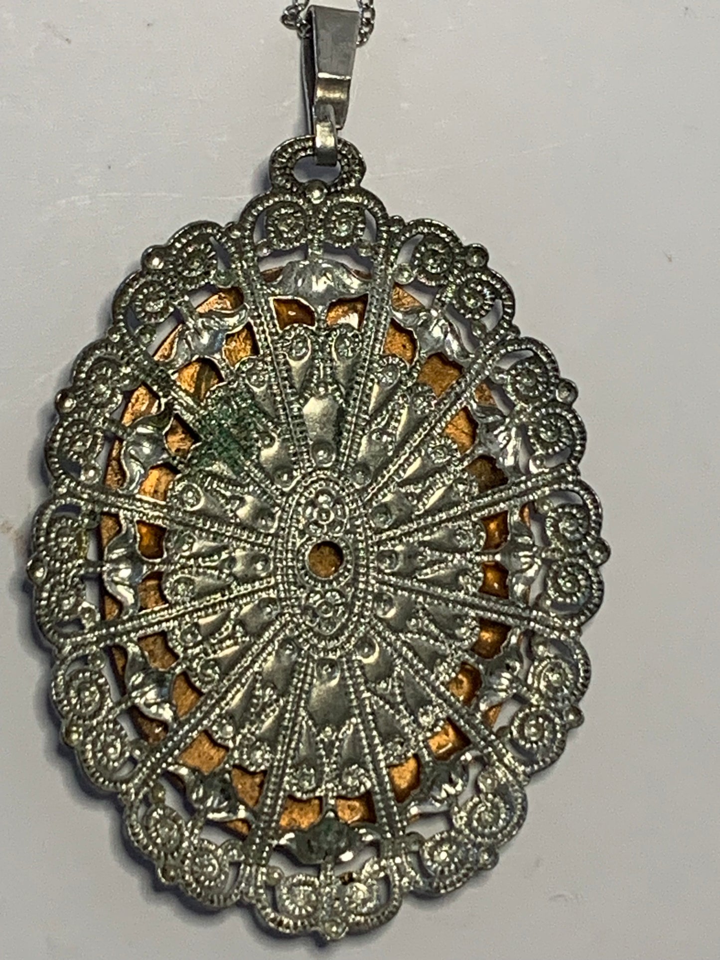 Vintage Enamel Pendant with Sterling Silver chain