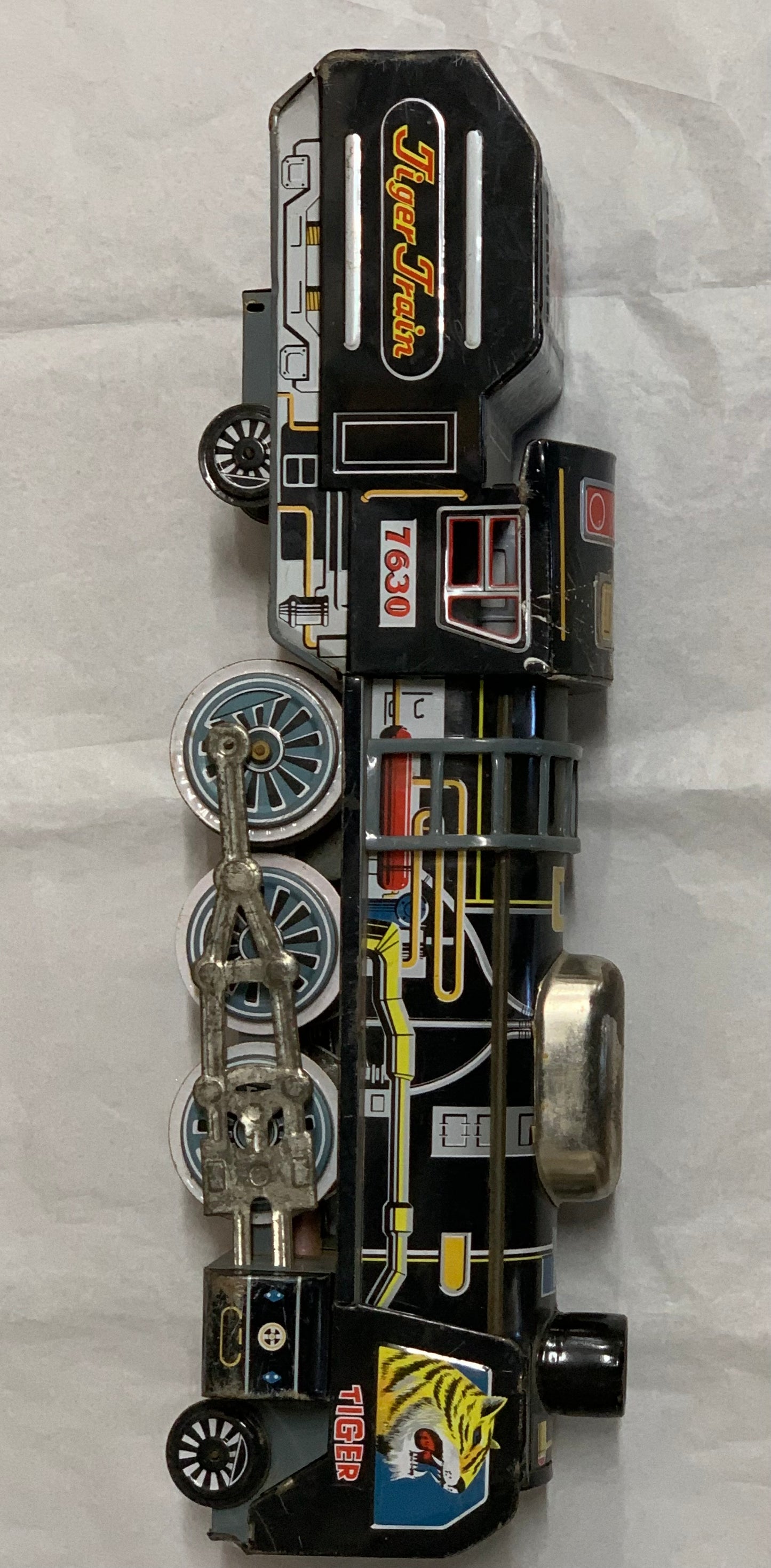 Vintage 1950s/60s tinplate friction-drive “Tiger Train” locomotive #7630, made in Japan