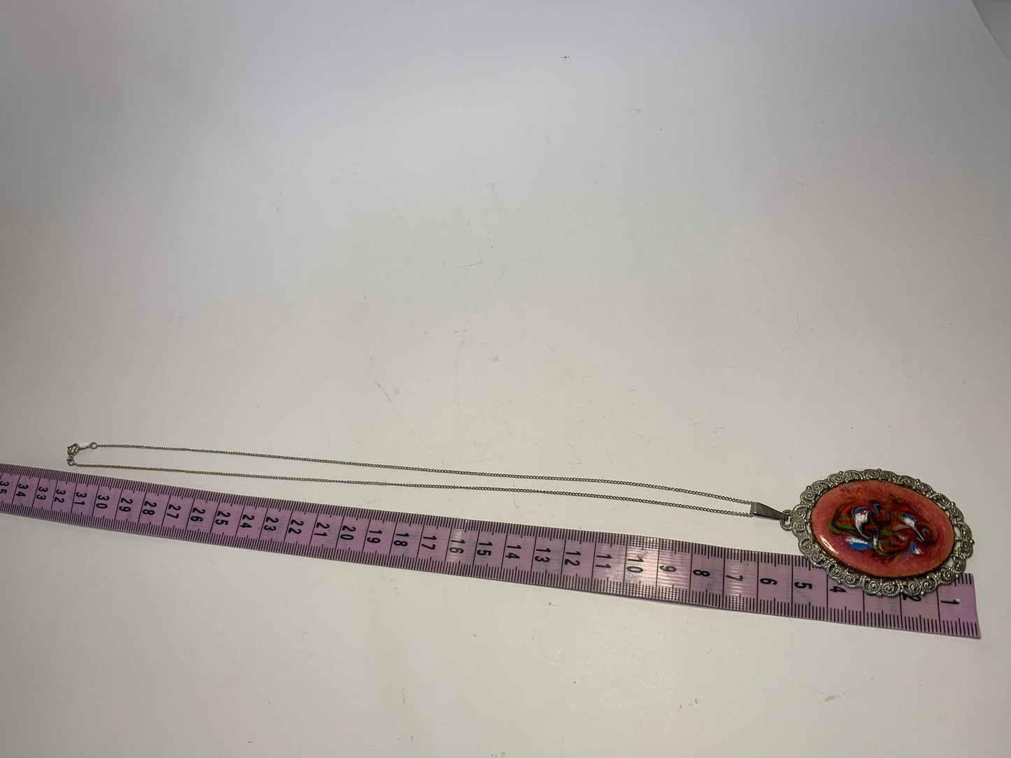 Vintage Enamel Pendant with Sterling Silver chain