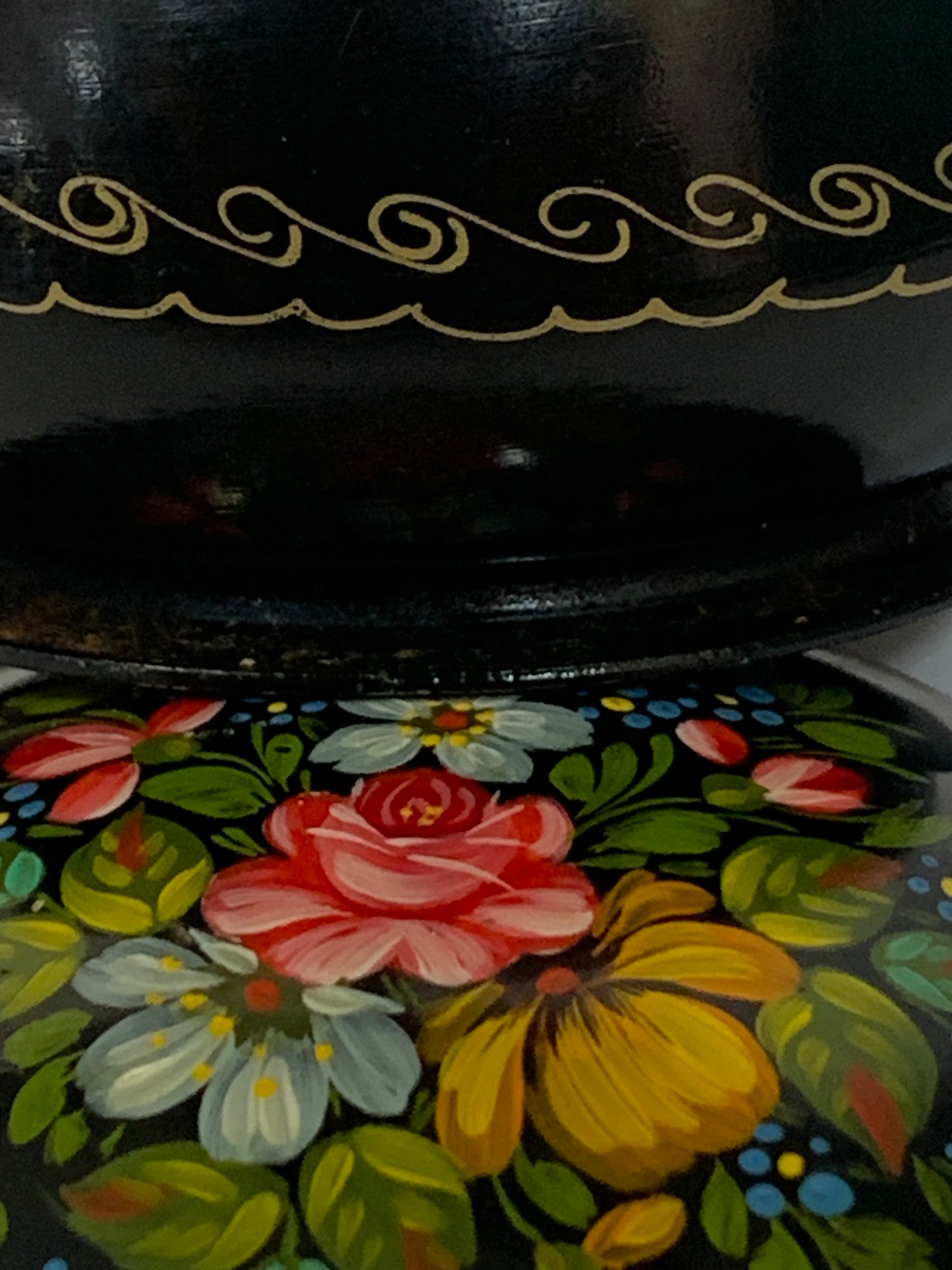 Russian Metal Tole Bowl with Traditional Lacquerware-Style Painting