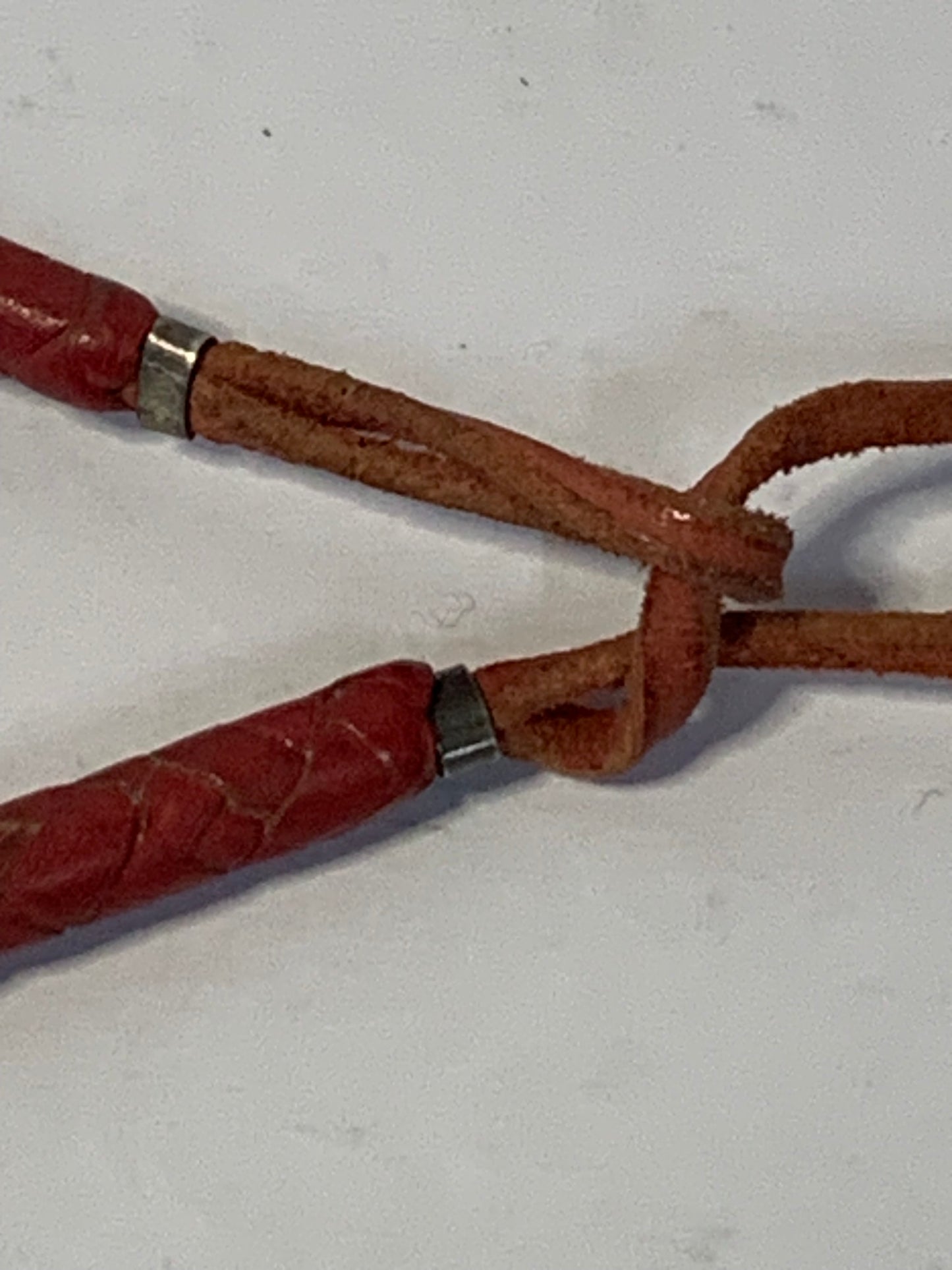 Braided Red Leather and Pearl Station Necklace