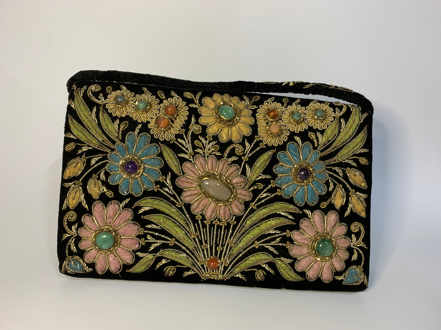 Vintage Black Velvet with gemstones Clutch Bag