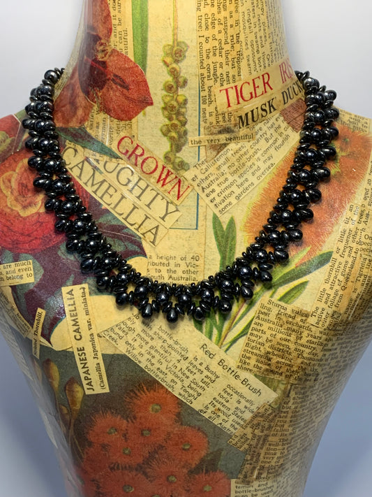 Vintage black beaded necklace