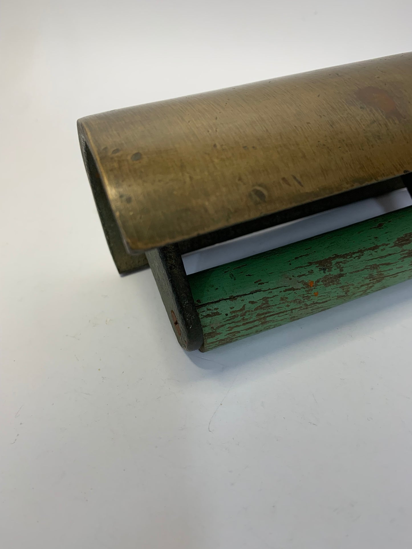 Vintage Brass Desk Blotter with Green Painted Wooden Handle
Antique Office Equipment