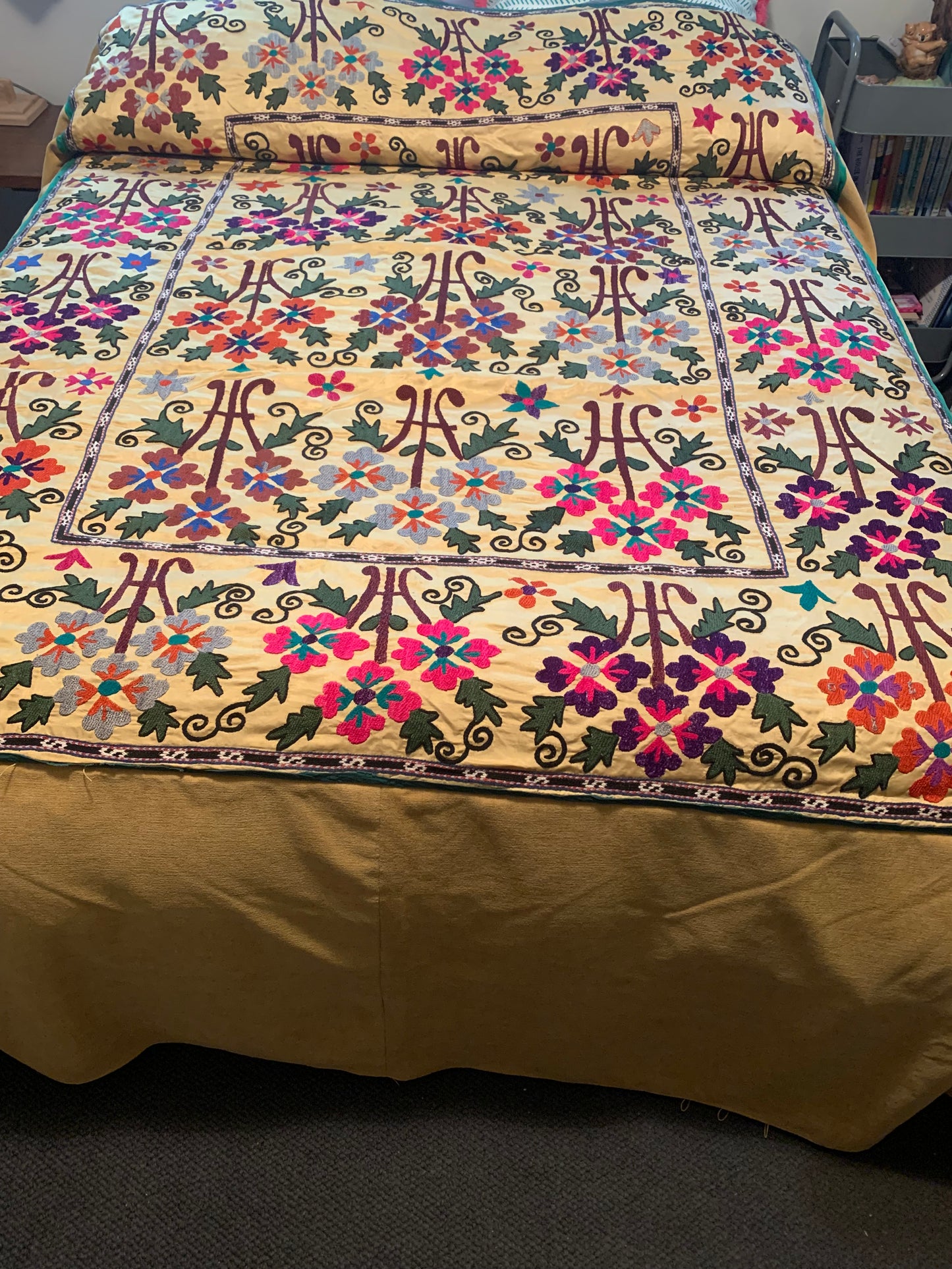 Vintage Suzani Textile featuring hand embroidery