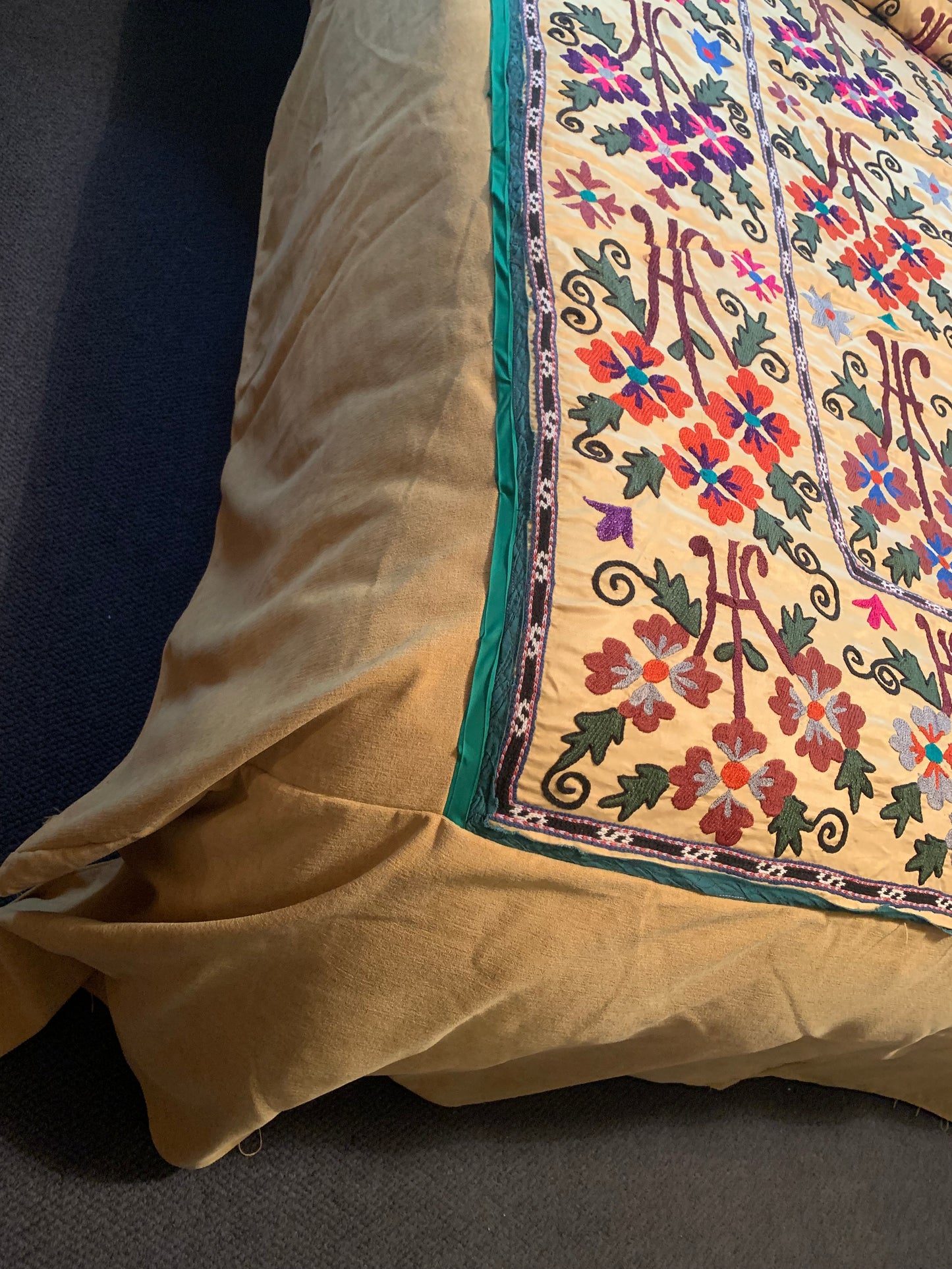 Vintage Suzani Textile featuring hand embroidery