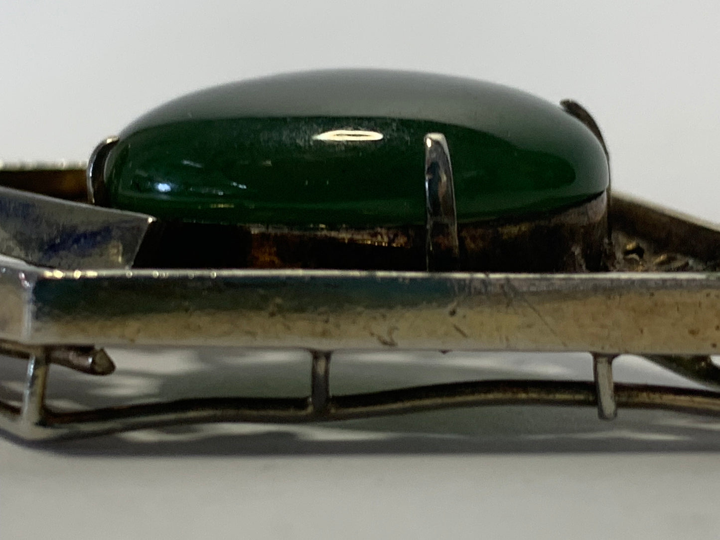 Vintage Stainless Steel Pendant featuring a cabochon Jade stone