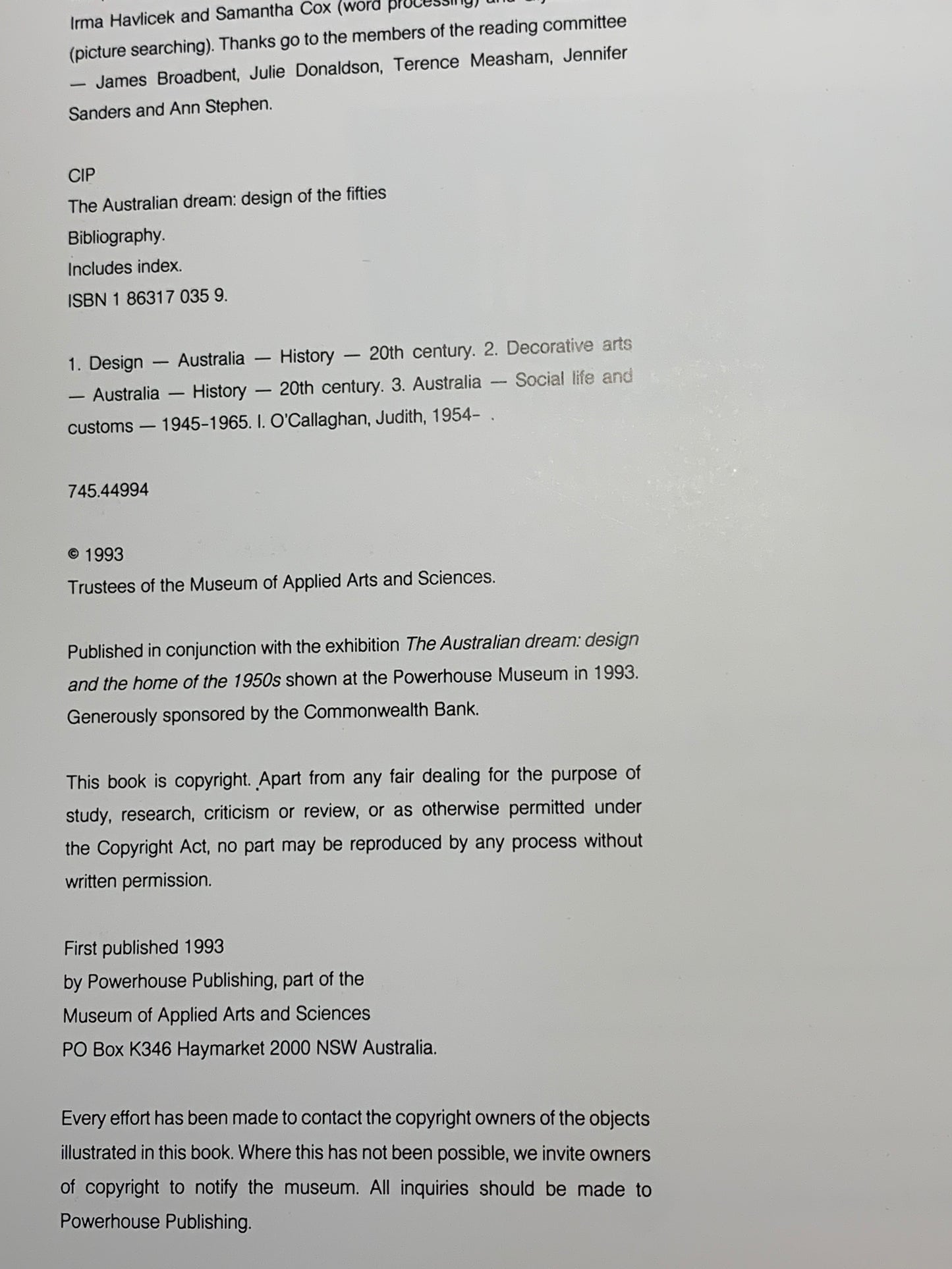 “The Australian Dream: Design of the Fifties” - Powerhouse Museum Publication