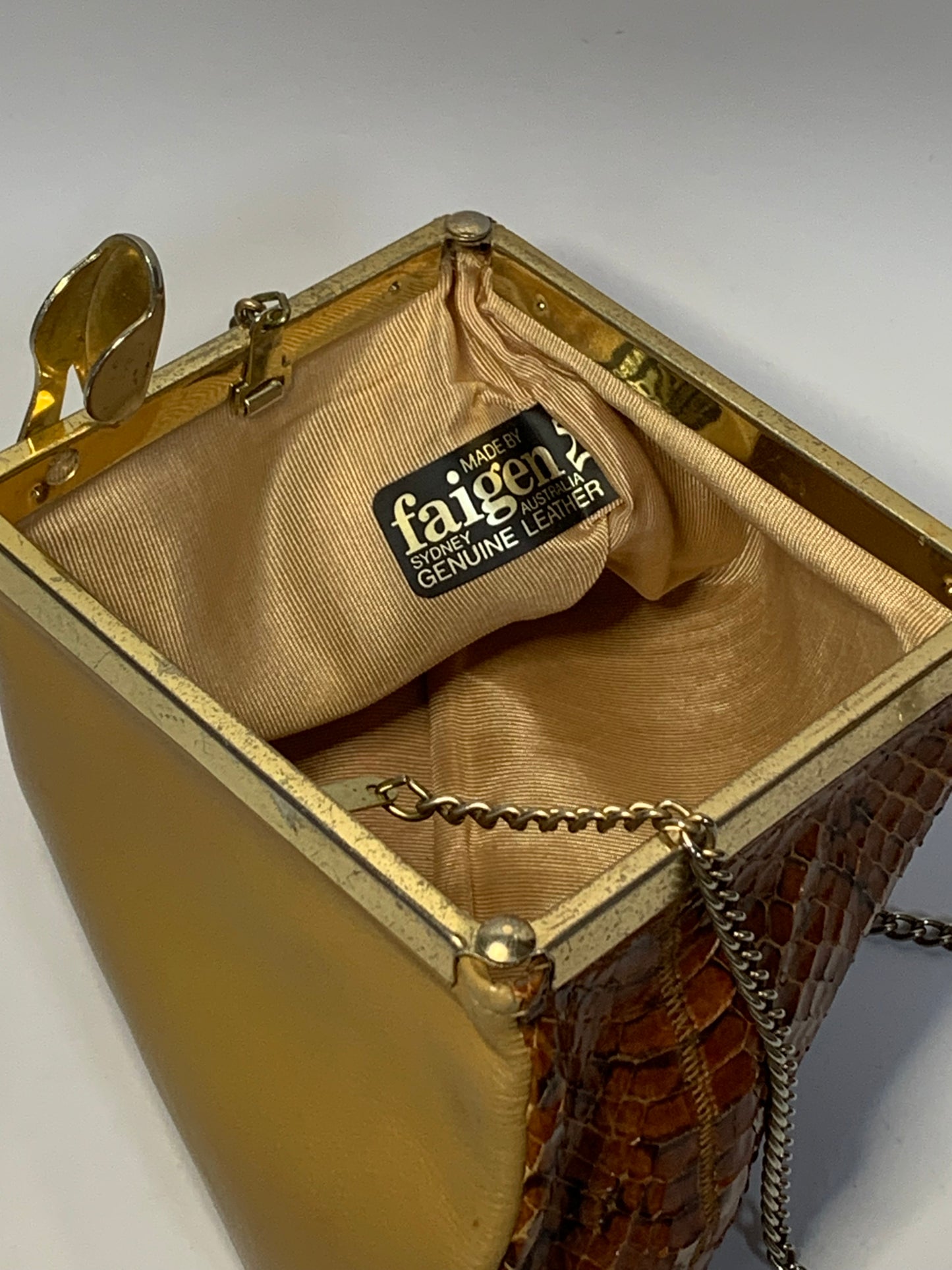 Vintage Snakeskin Clutch/ Evening bag/ Shoulder bag by Faigen - made in Australia- Genuine Leather