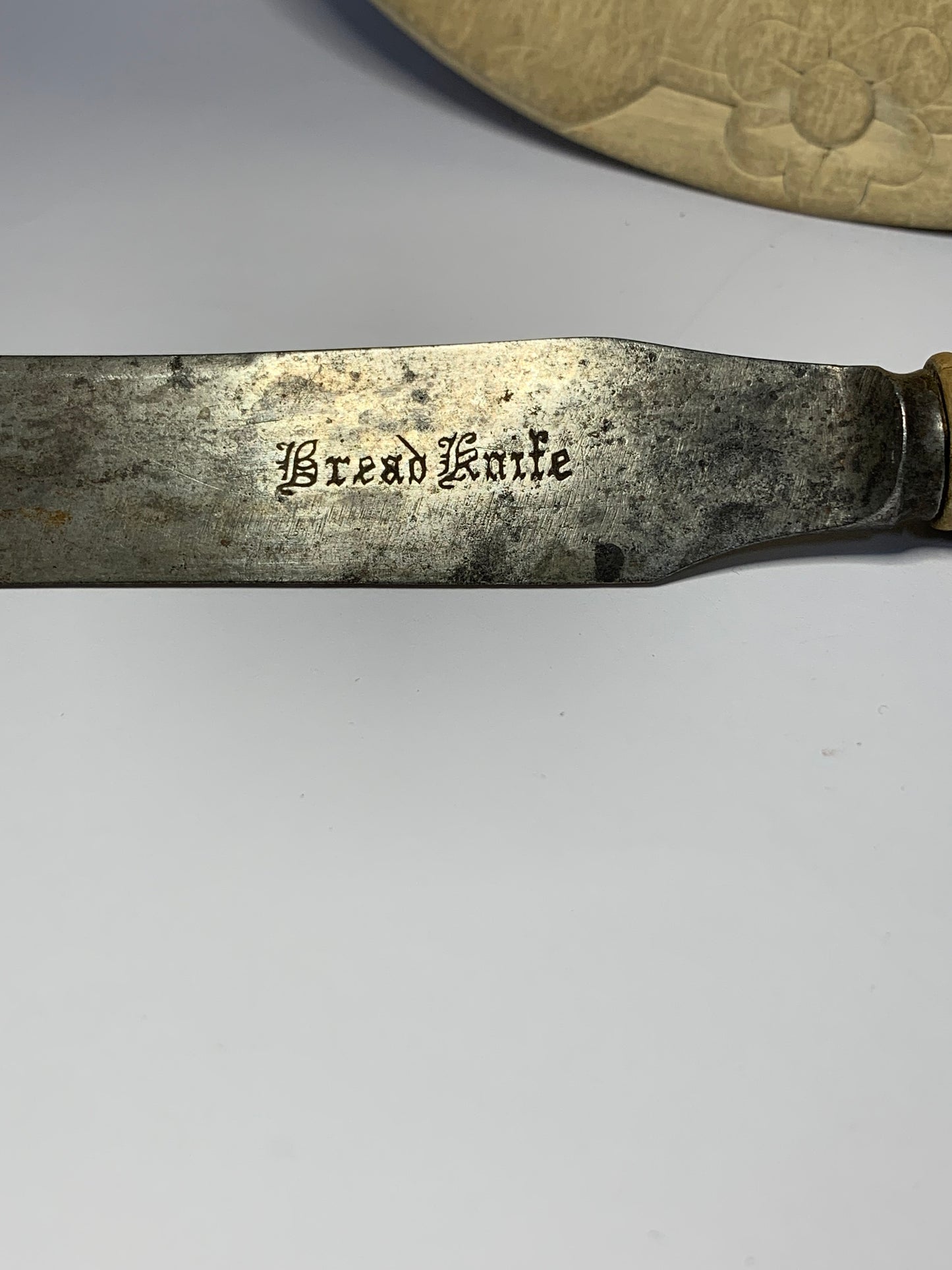 Vintage round wooden Bread Board with matching Bread Knife