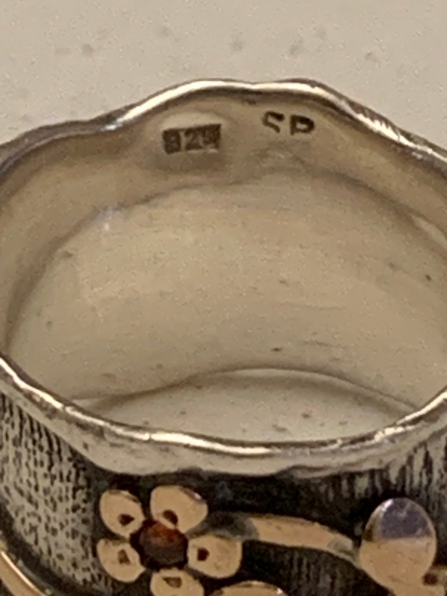 Sterling Silver & Gold Floral Band Ring with Garnet