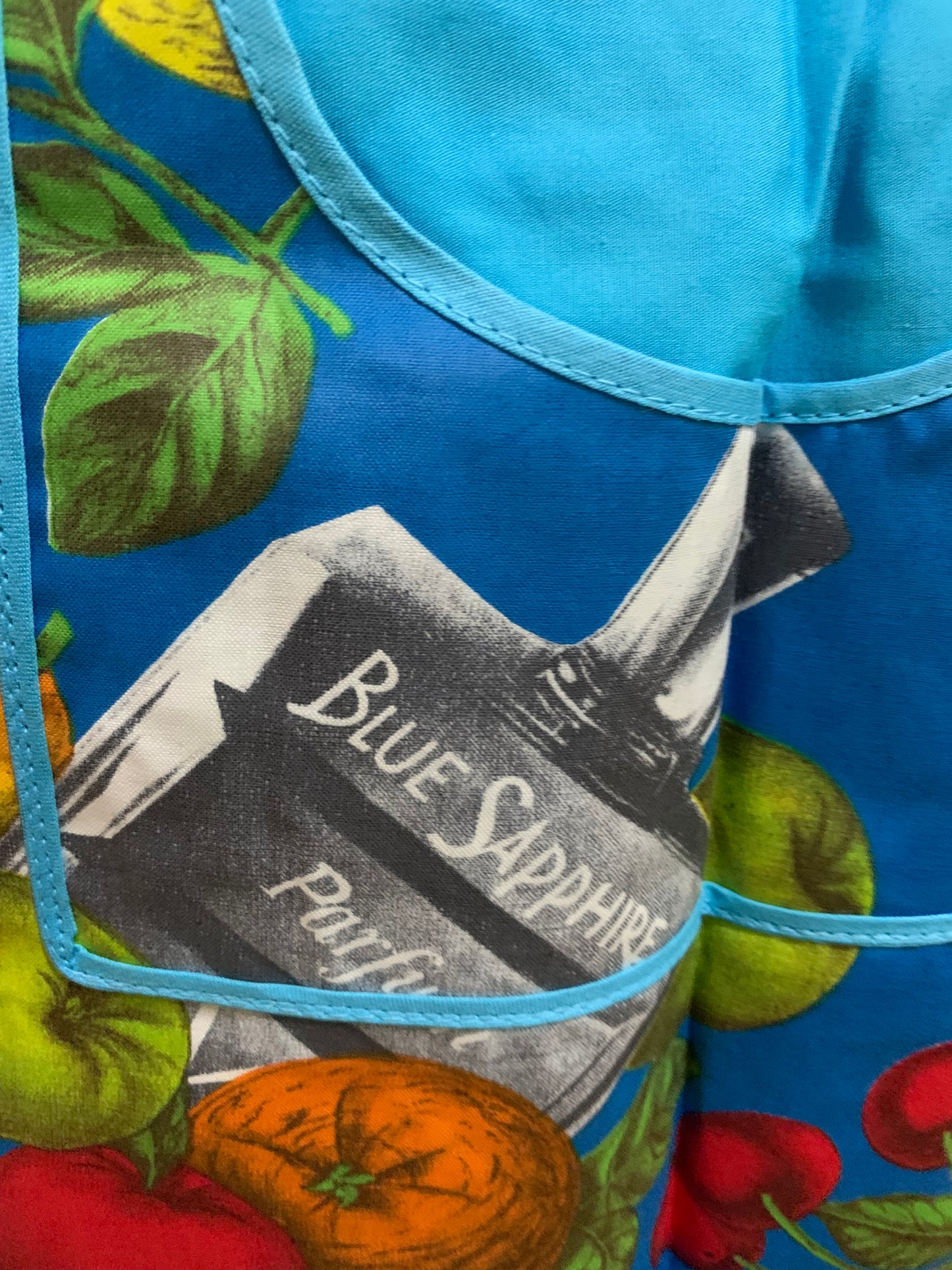 Vintage 1970s Taniwha Half Apron - Tropical Fruit & Perfume Bottle Novelty Print