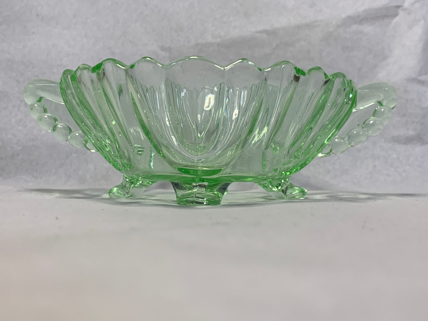 Vintage Uranium Vaseline Green Glass Handled Sugar Bowl— Glows Bright Green Under UV