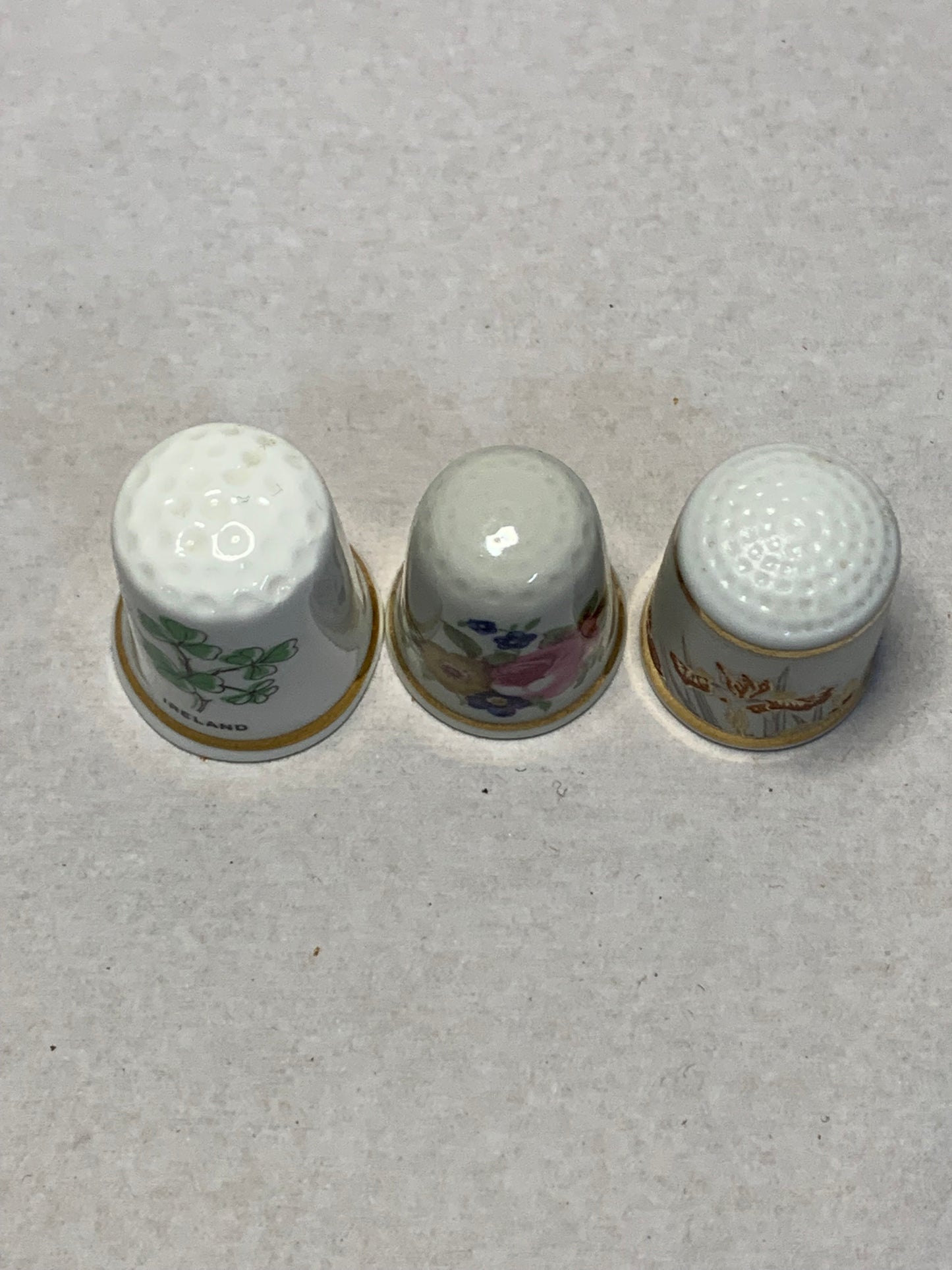 Set of three vintage bone china thimbles