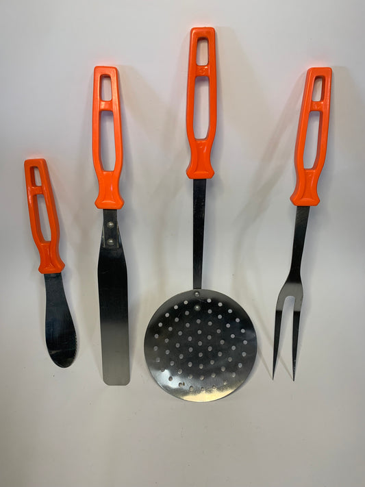 Vintage Kitchen Utensil Set with bright orange handles