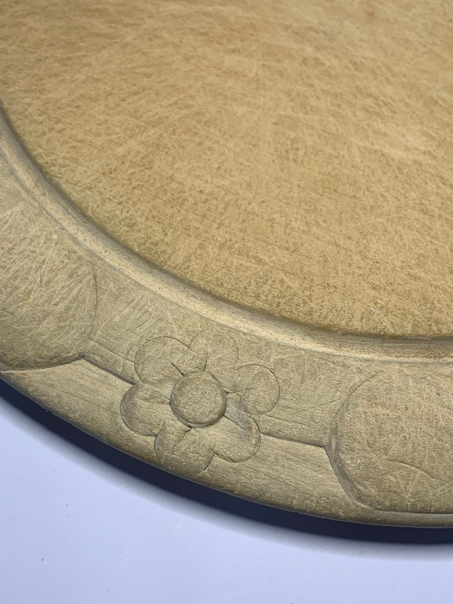 Vintage round wooden Bread Board with matching Bread Knife