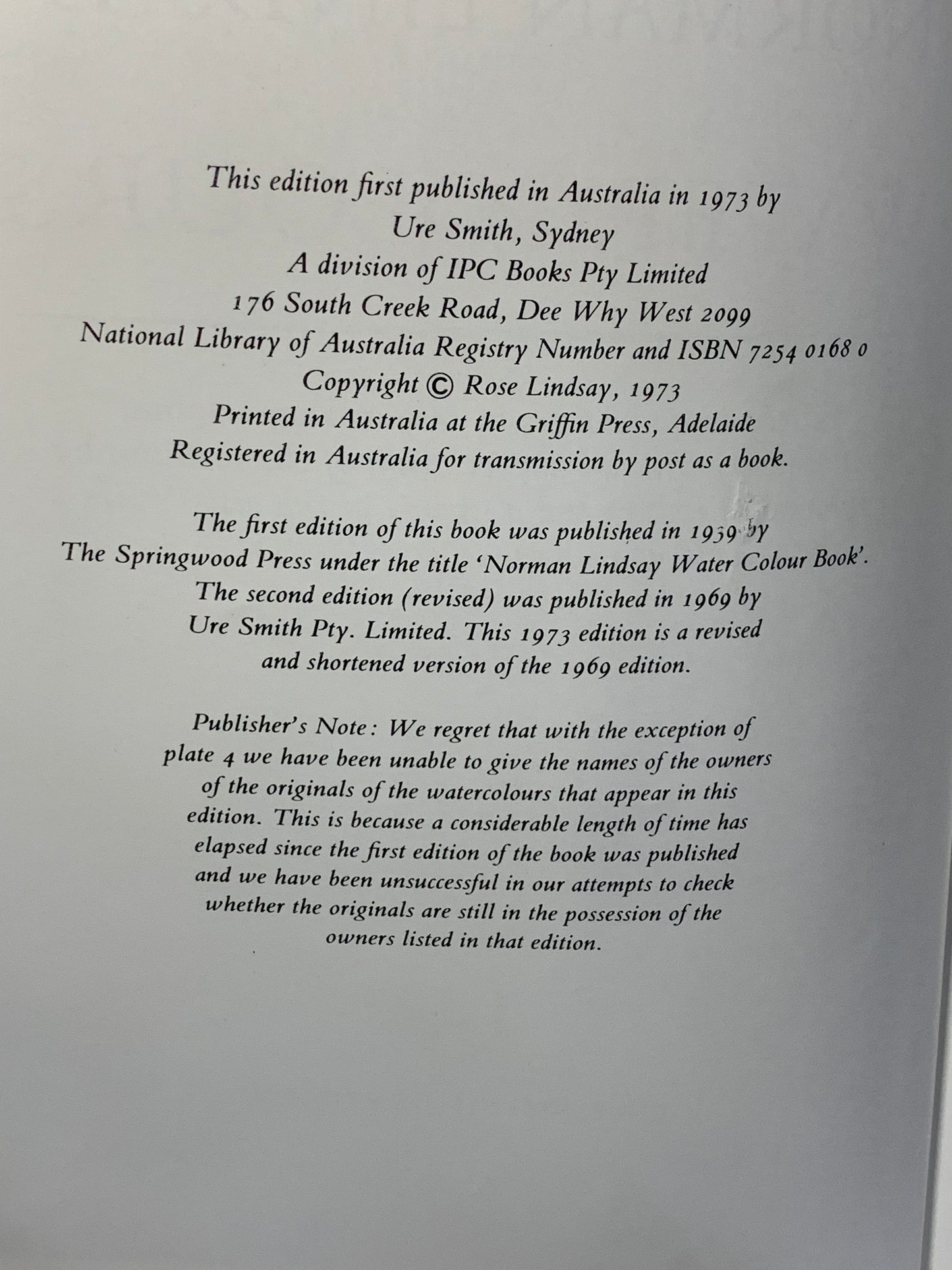 Norman Lindsay Watercolours Book
