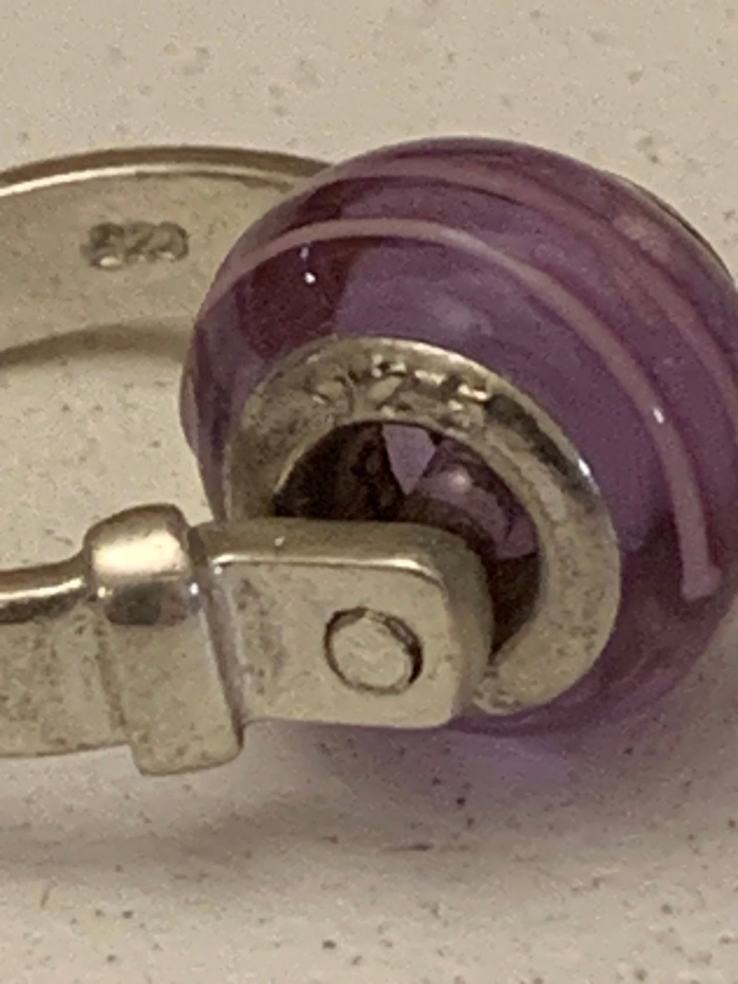 Sterling Silver Pendant with Purple striped Art Glass Bead from Bead It