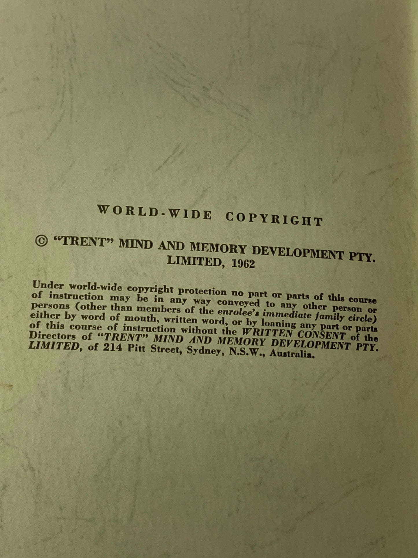“Lecture No. 1- An Introduction” from the “Trent Mind and Memory Development” course by W. Langford-Penny, published in 1962 in Australia