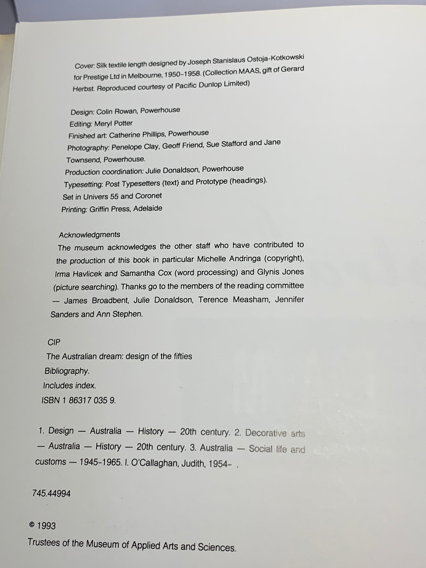 “The Australian Dream: Design of the Fifties” - Powerhouse Museum Publication