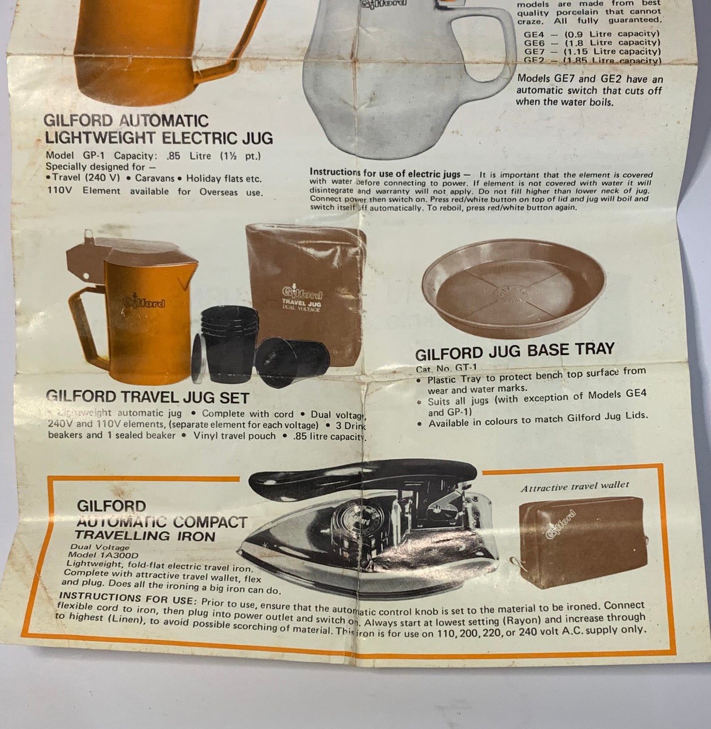 Vintage Gilford Automatic Compact Travel Iron TA300D with Case - 1960s/70s