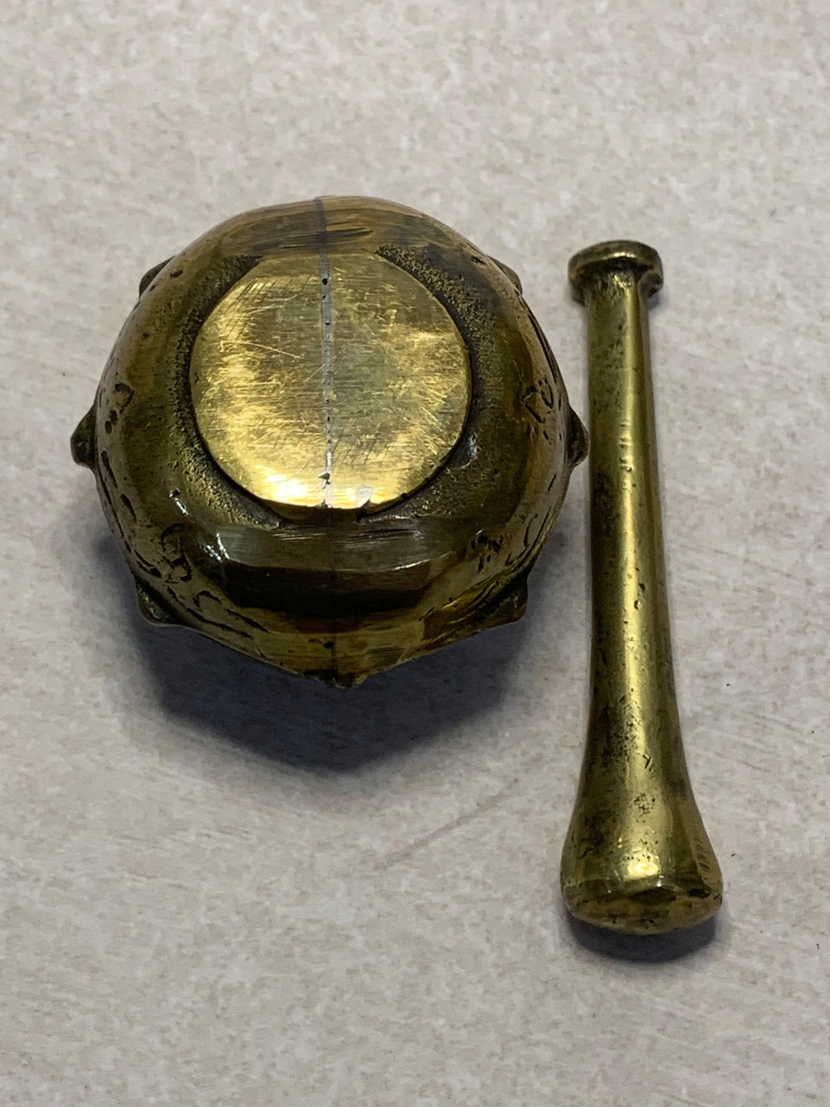 Antique Small Brass Pharmacy/Apothecary Mortar and Pestle