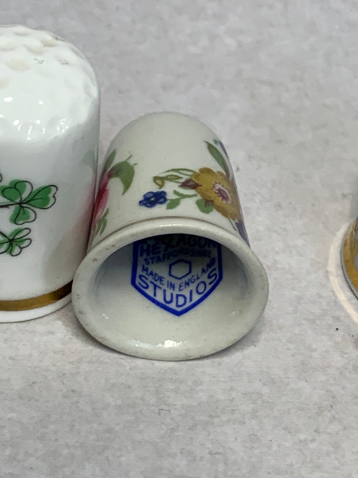 Set of three vintage bone china thimbles