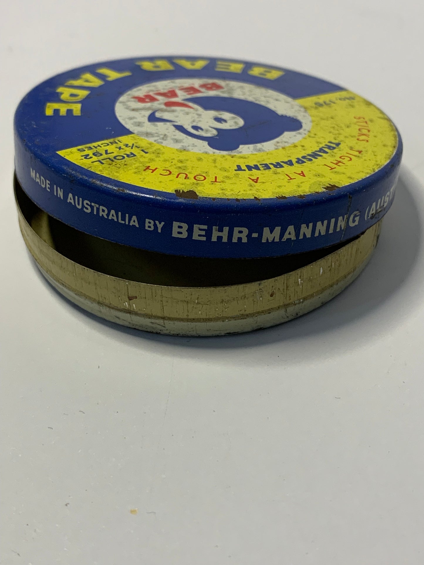 Vintage Australian “Bear Tape” tin by Behr-Manning (Aust.) Pty Ltd., Lidcombe, N.S.W.