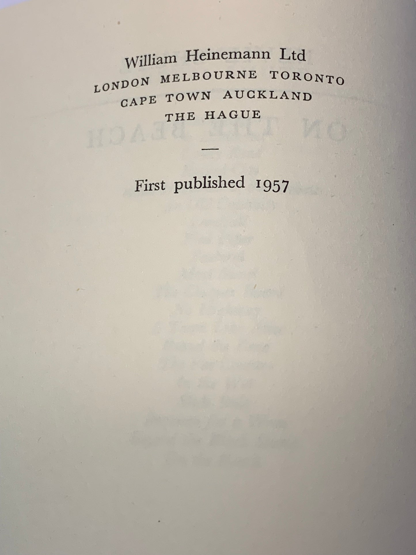 “On the Beach” by Nevil Shute - First Edition 1957