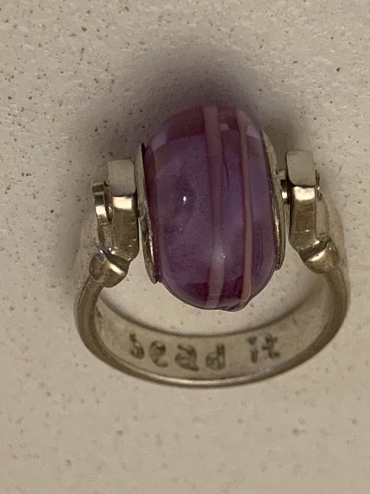 Sterling Silver Pendant with Purple striped Art Glass Bead from Bead It