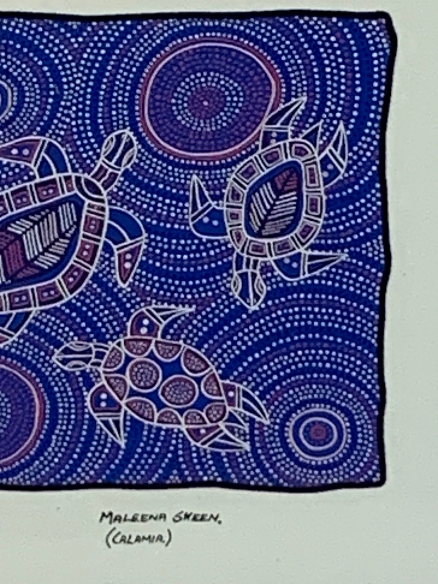 Original Aboriginal dot painting titled “Turtle Dreaming” by Maleena Skeen (Calamia)