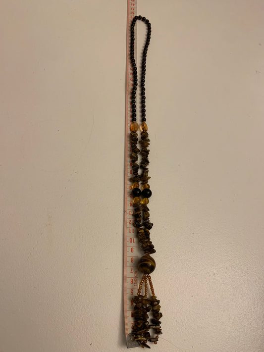 Long Tiger’s Eye and Amber Multi Stone Necklace