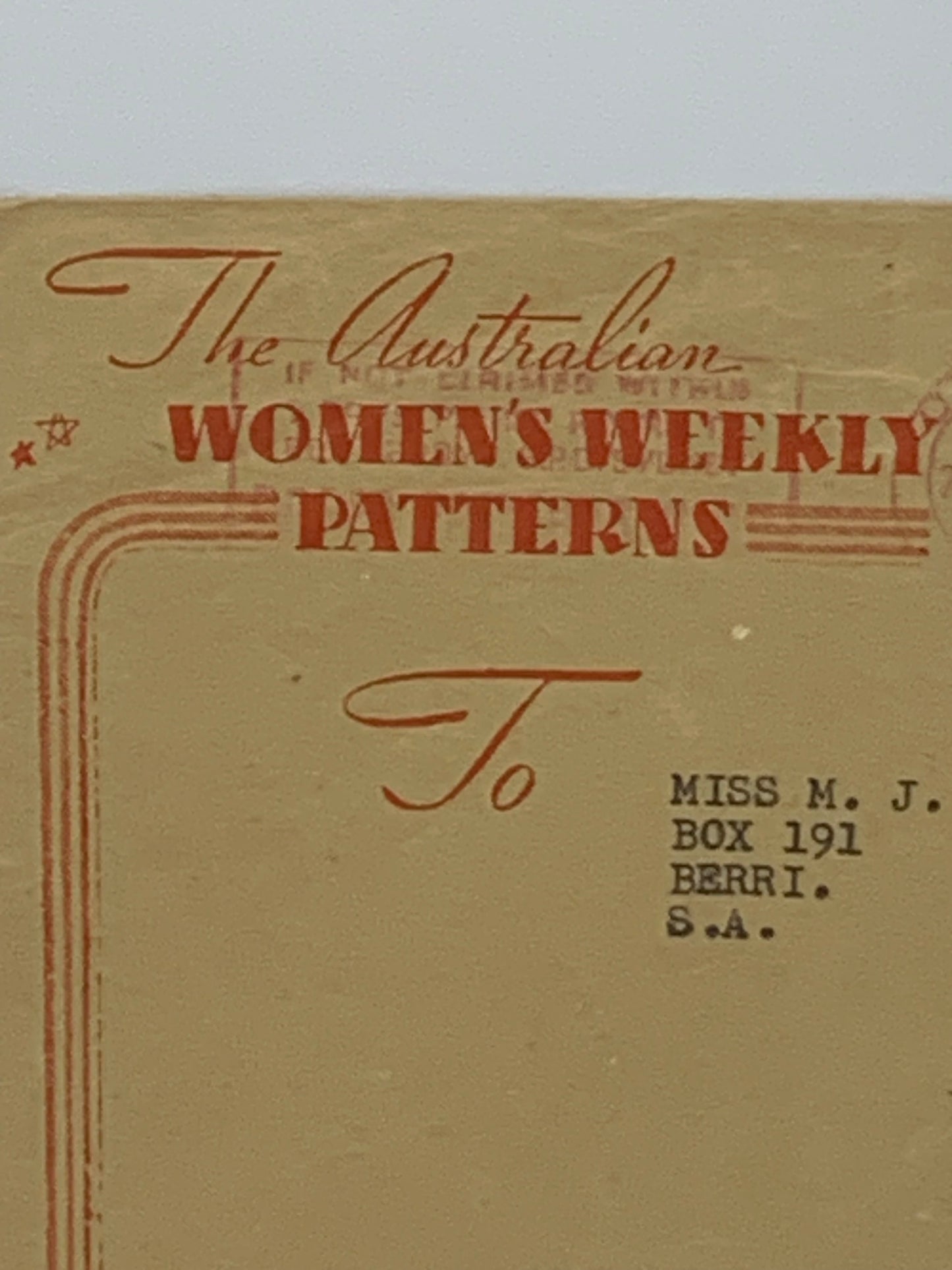 Vintage 1955 envelope from “The Australian Women’s Weekly Patterns” service