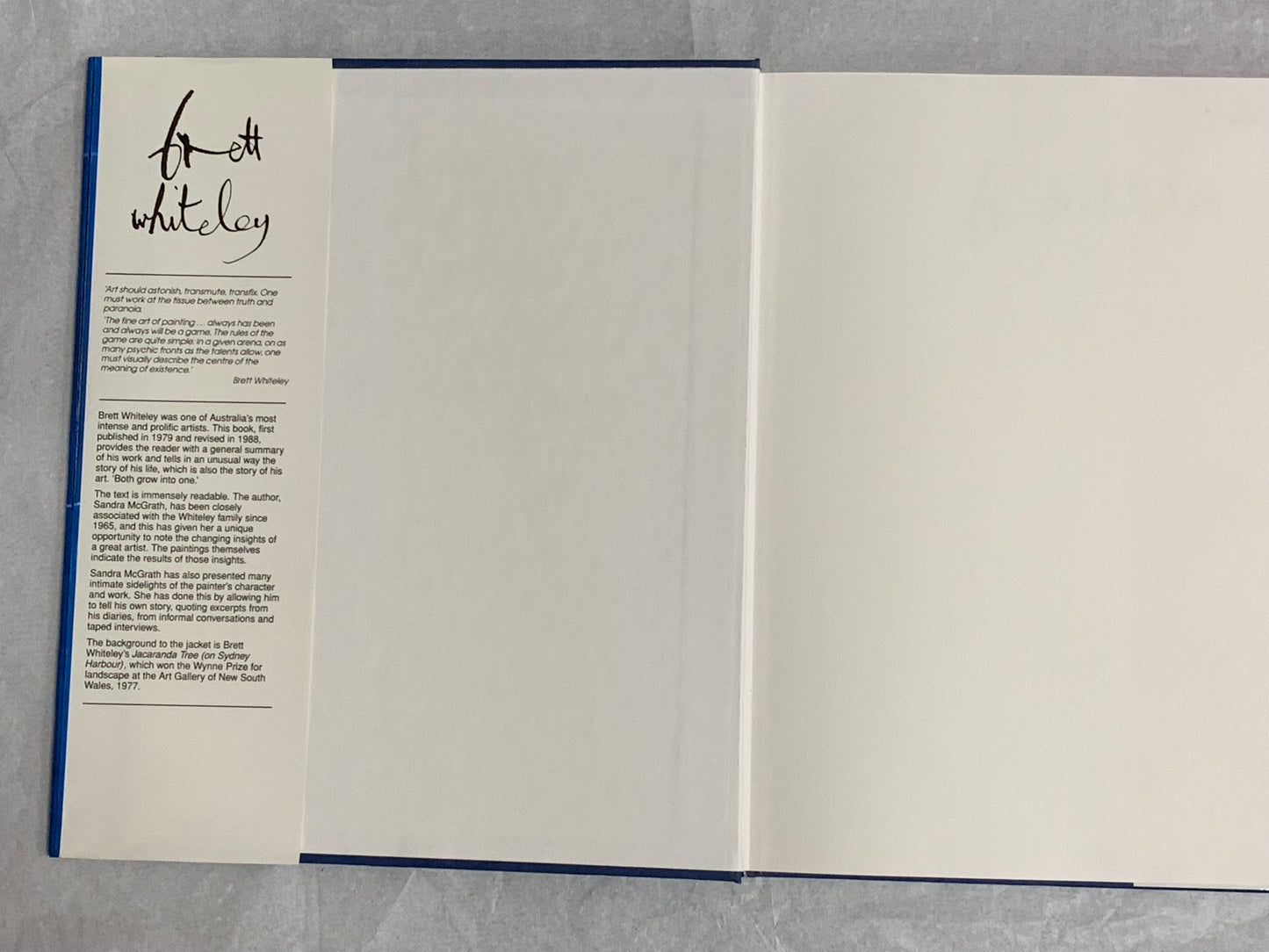 Brett Whiteley by Sandra McGrath — large-format hardcover art monograph on the celebrated Australian artist (1939–1992), first published 1979, revised 1988, this printing 1992 (Bay Books, an imprint of HarperCollins Publishers, Australia)